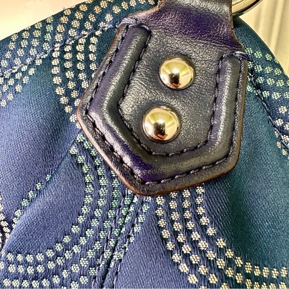 Coach Ashley Dotted Op Art Tote Blue with Navy Leather Trim - Picture 9 of 13